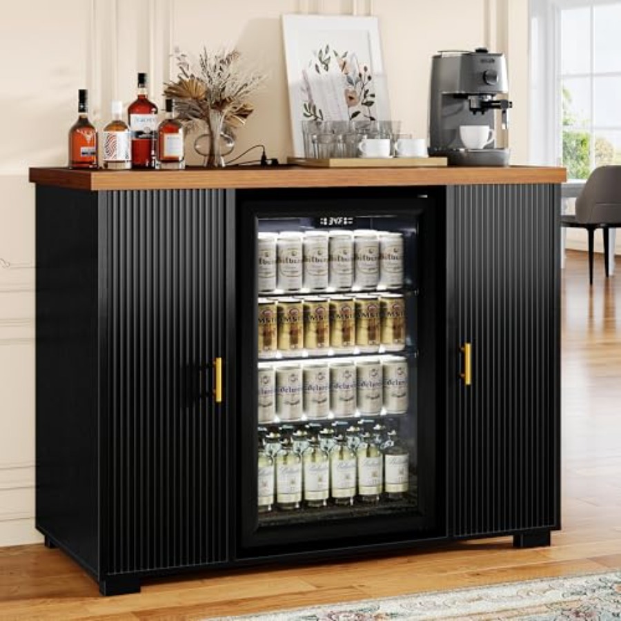 Home Bar And Cabinet - 47 Fluted Coffee Bar Cabinet with
