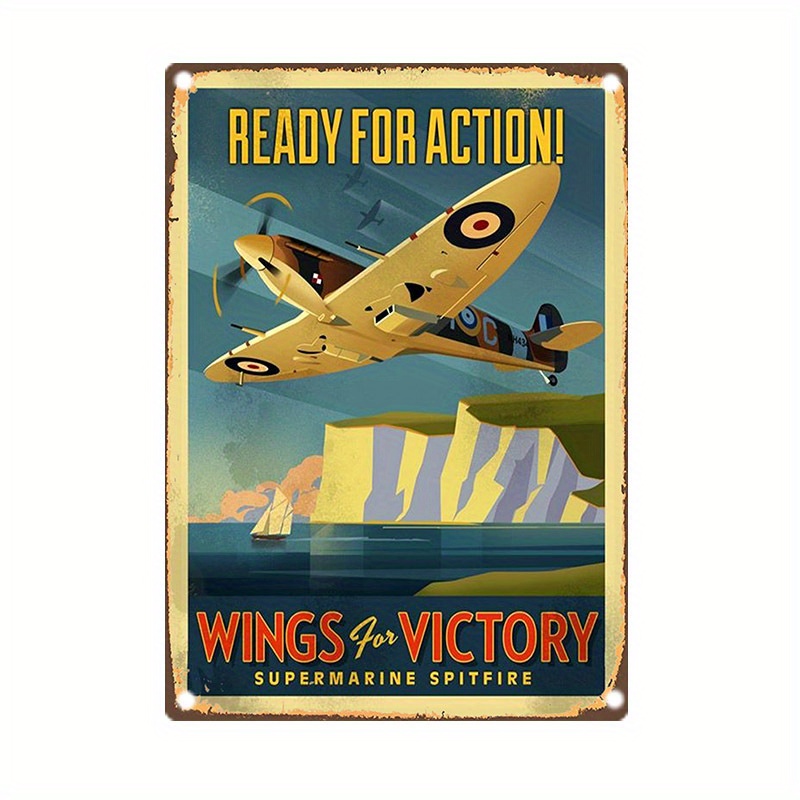 Home Bar Accessories - Vintage Supermarine Spitfire Metal Sign, -