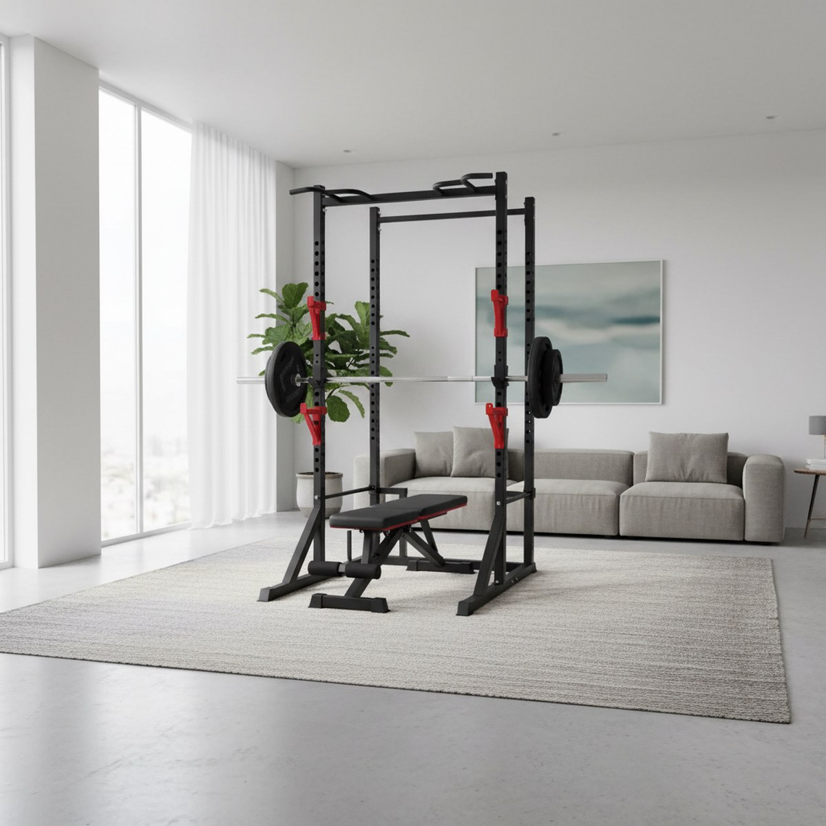 Adjustable Power Rack with Pul - Home Bar Stand 评论和价格