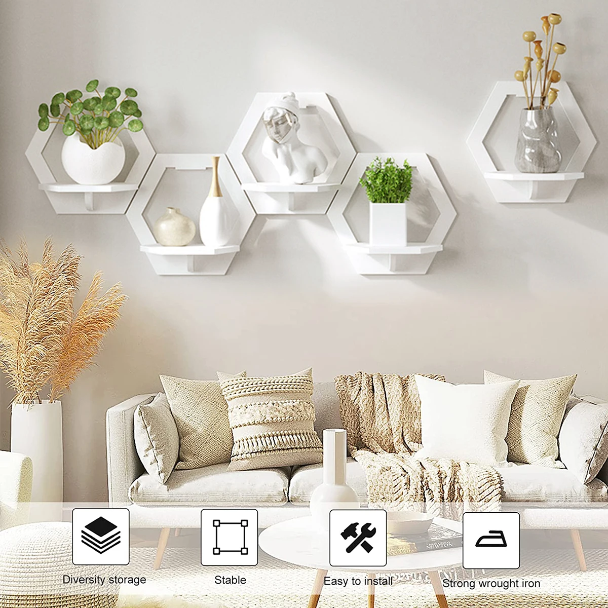 3Pcs Hexagon Wall Shelf Punch  - Home Bar Shelves 评论和价格