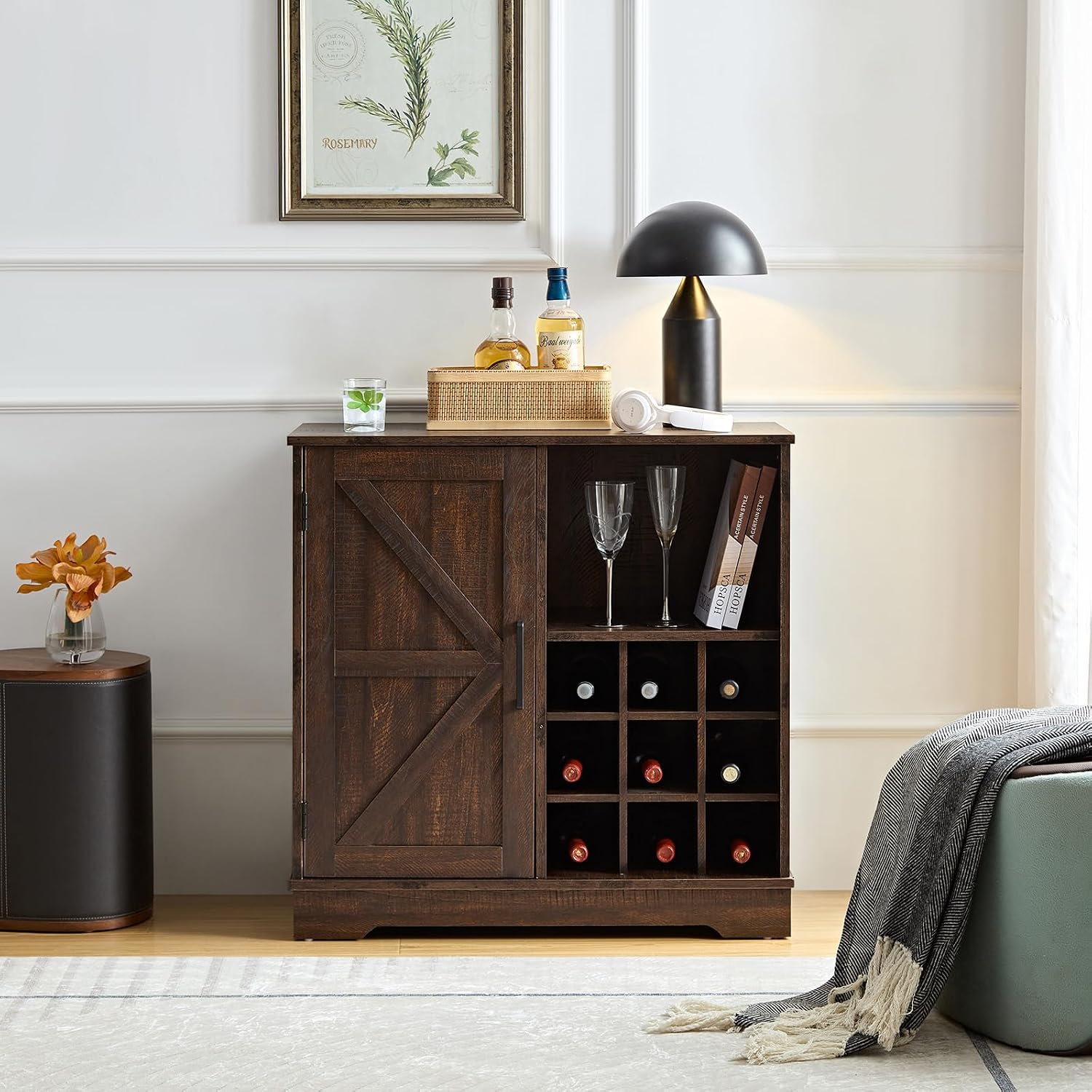 Farmhouse Bar Cabinet Wine Rac - Home Bar And Cabinet 评论和价格