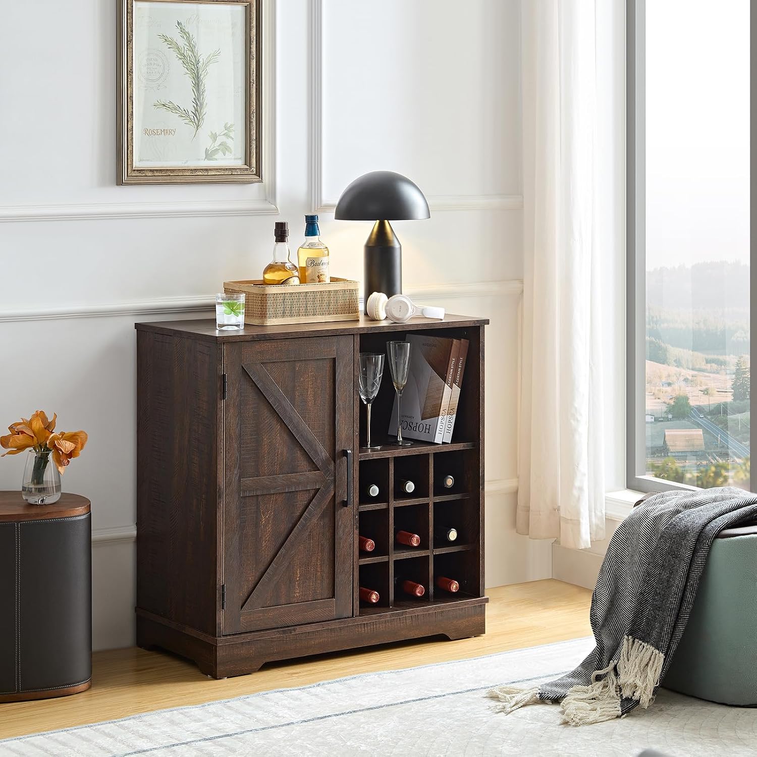Farmhouse Bar Cabinet Wine Rac - Home Bar And Cabinet 评论和价格