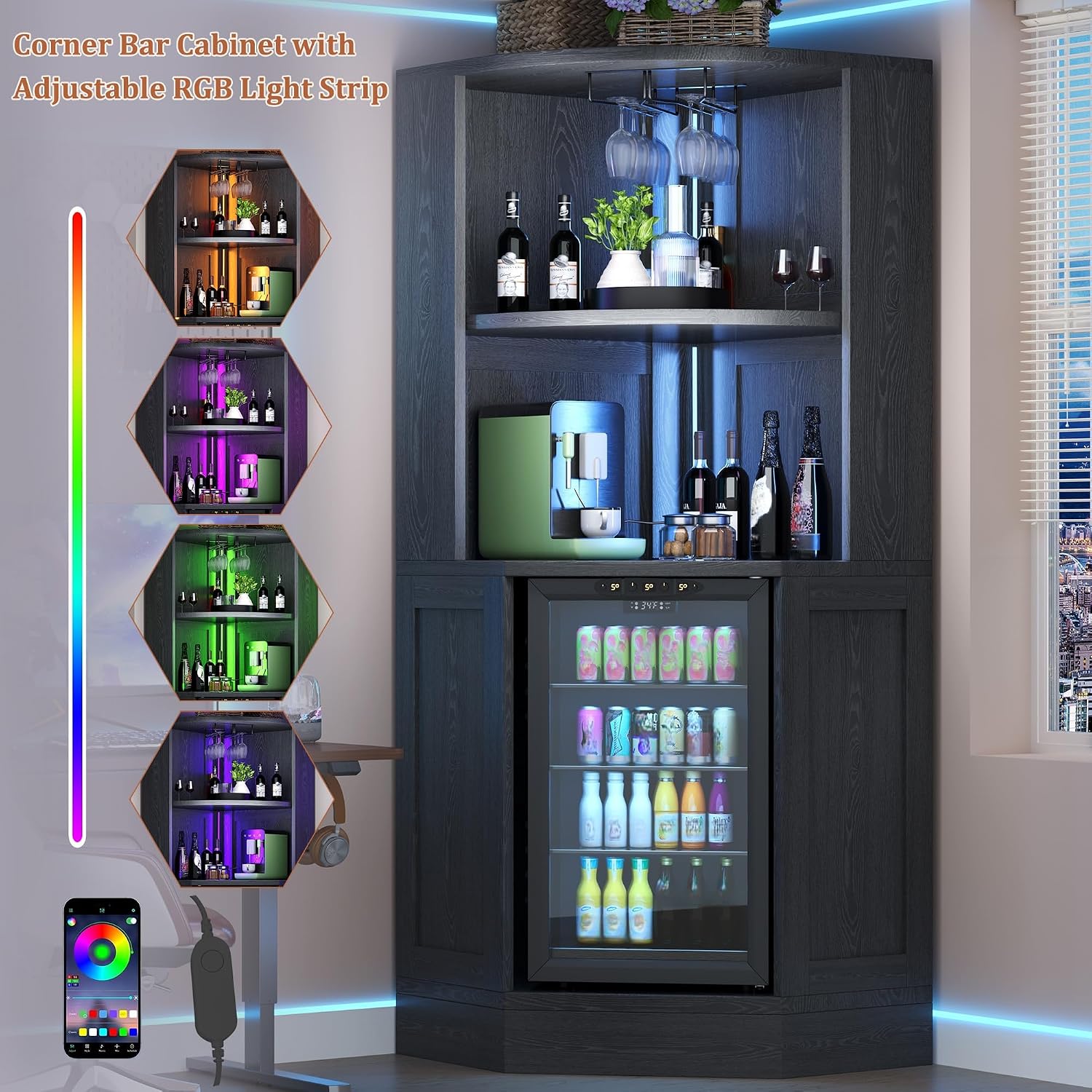 Corner Bar Cabinet with Fridge - Home Bar And Fridge 评论和价格