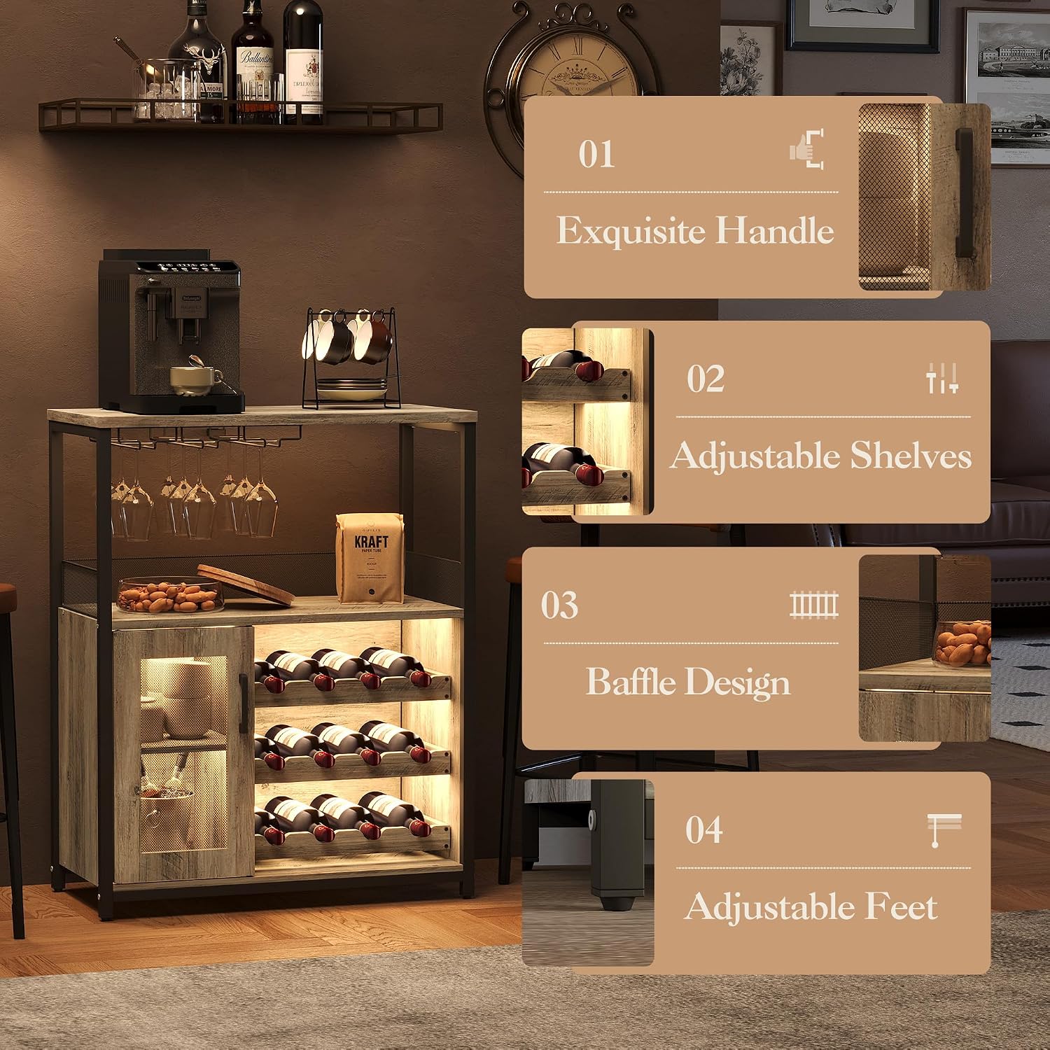 3 Tier Wine Bar Cabinet LED Li - Home Bar And Cabinet 评论和价格