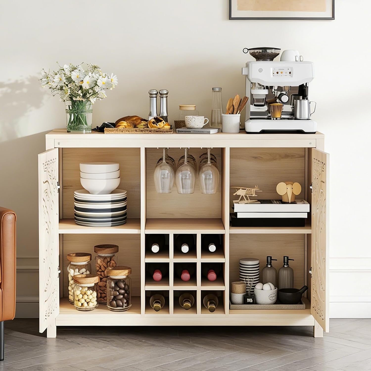 Wood Bar Cabinet with Adjustab - Home Bar And Cabinet 评论和价格