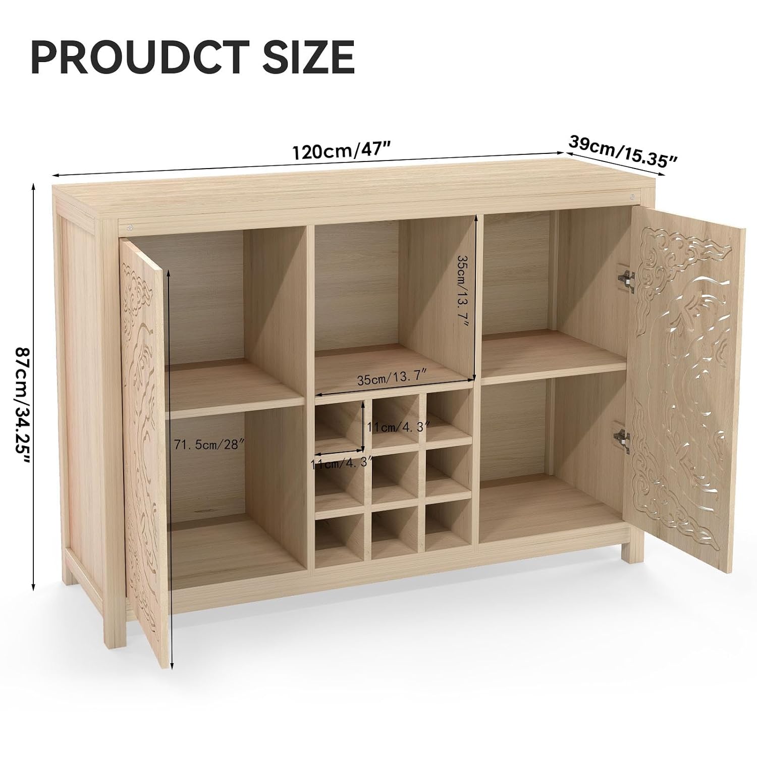 Wood Bar Cabinet with Adjustab - Home Bar And Cabinet 评论和价格