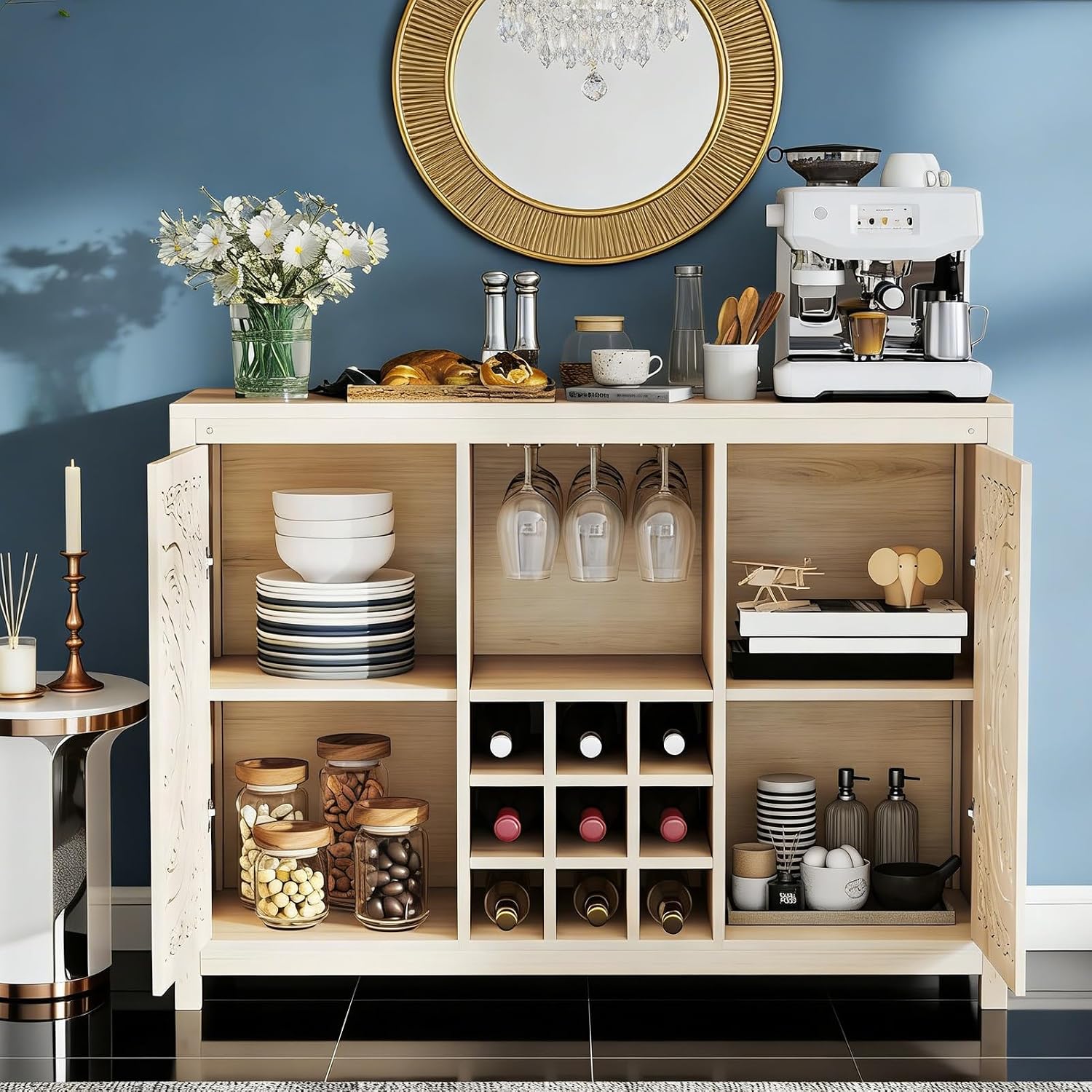 Wood Bar Cabinet with Adjustab - Home Bar And Cabinet 评论和价格